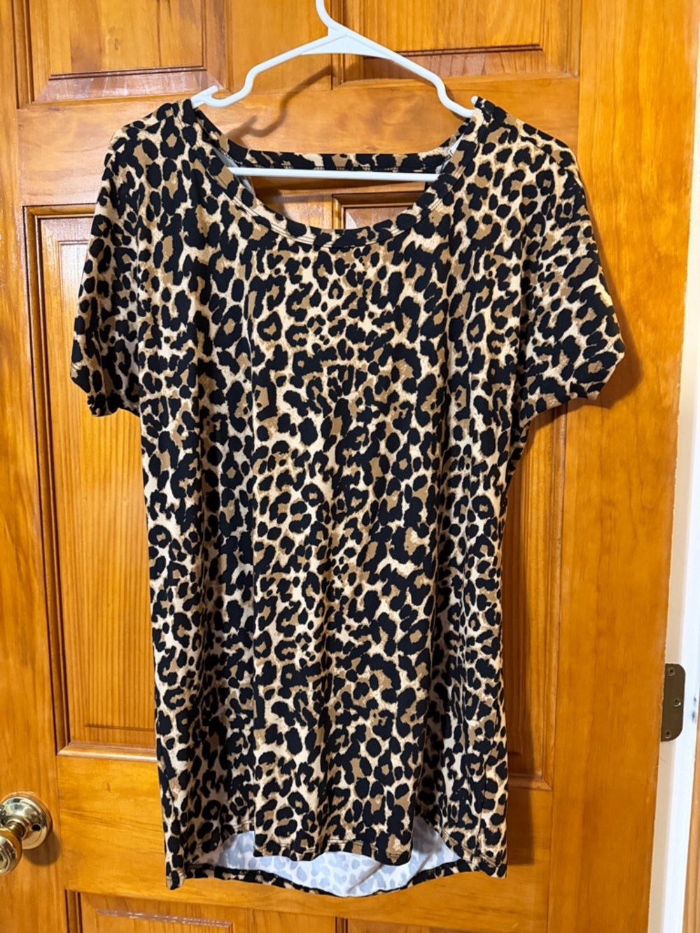 Leopard Print Short Sleeve Tunic Top - Black & Tan